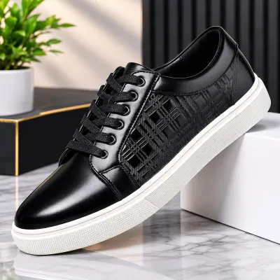 Chaussure Baskets Sport Homme Noires – Cuir PU et Semelle Moulée